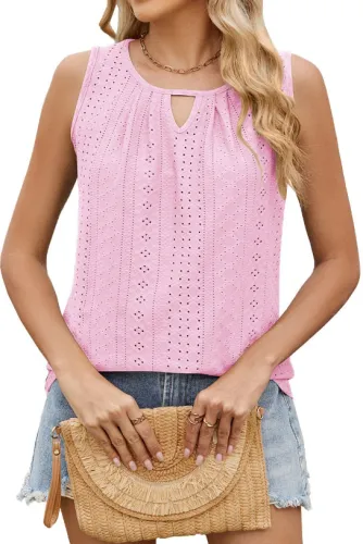 Round Neck Hollow Pleated Vest Sleeveless T-Shirt