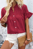Solid Color Lapel Short Sleeved Pleated Shirt