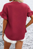 Solid Color Lapel Short Sleeved Pleated Shirt