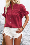 Solid Color Lapel Short Sleeved Pleated Shirt