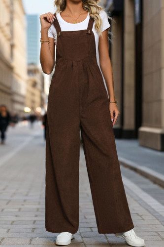 Solid Color Corduroy Shoulder Strap Sleeveless Pants