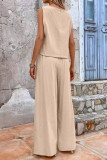 Solid Color Loose Sleeveless Shirt Long Pants Two-Piece Set