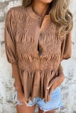 Button Up Puff Sleeve Shirts