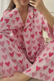 Love Printed Cardigan Long Sleeved Long Pants Pajamas Two-Piece Set