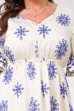 Plus Size Bell Sleeve V neck Print Dress
