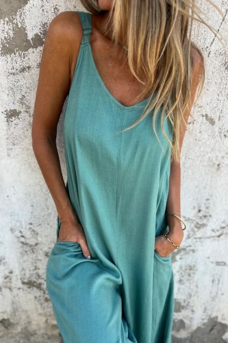 V Neck Loose Fit Wide Leg Jumpsuit