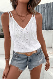 Solid Color Jacquard V-Neck Sleeveless Shirt