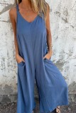 V Neck Loose Fit Wide Leg Jumpsuit