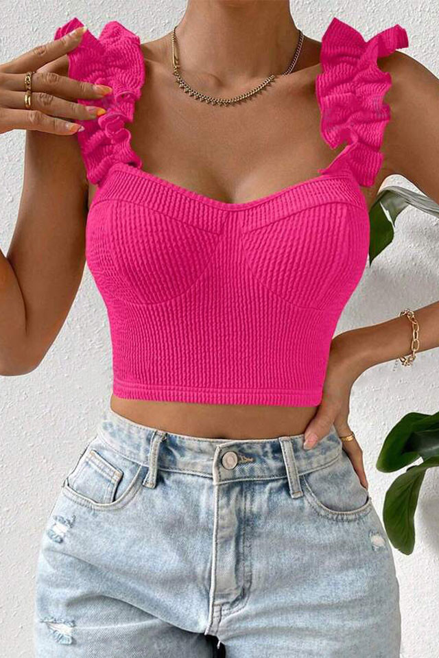 Solid Color Lotus Leaf Hem Sleeveless Camisole Shirt