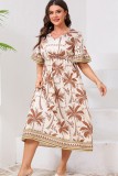 Plus Size Bell Sleeve V neck Print Dress
