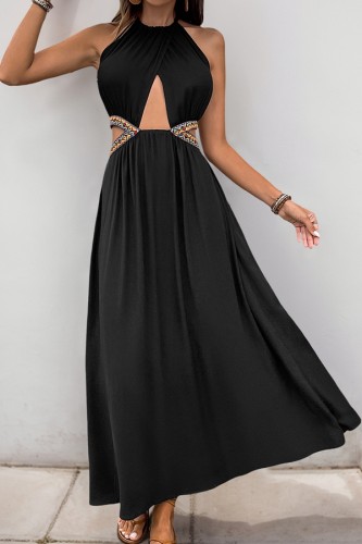 Halter Neck Sleeveless Hollow Maxi Dress