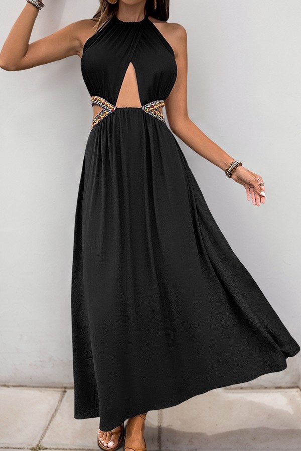 Halter Neck Sleeveless Hollow Maxi Dress