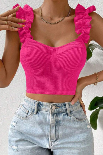 Solid Color Lotus Leaf Hem Sleeveless Camisole Shirt