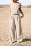 Solid Color Loose Sleeveless Shirt Long Pants Two-Piece Set