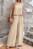 Solid Color Loose Sleeveless Shirt Long Pants Two-Piece Set
