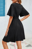 Embroidered V-Neck Short Sleeved Ethnic Style Dress
