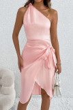 Slant Shoulder Slim Fit Sleeveless Dress