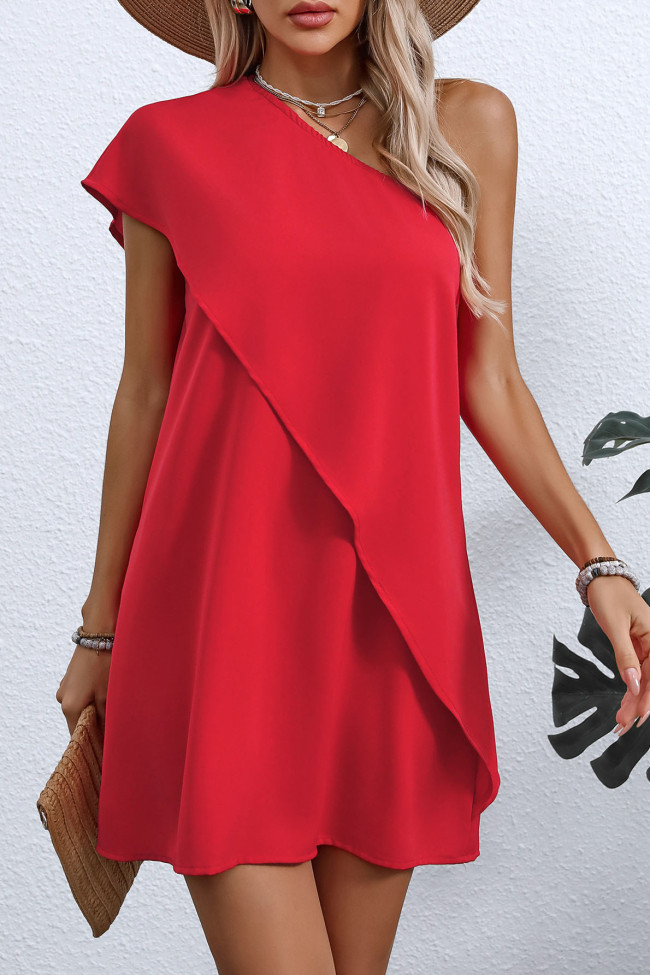 Fake Two Slanted Shoulder Sleeveless Dresses