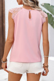 Round Neck Pleated Lace Cuff Sleeveless Shirt