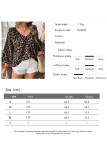 Leopard Print V-Neck Pleated Shirt