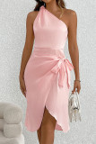 Slant Shoulder Slim Fit Sleeveless Dress