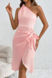 Slant Shoulder Slim Fit Sleeveless Dress