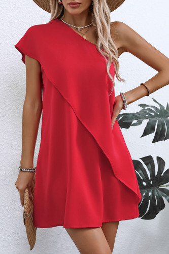 Fake Two Slanted Shoulder Sleeveless Dresses