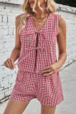 Plaid Print Short Sleeve Shorts Two-Piece Set