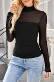 Solid Color Round Neck Mesh Half-High Neck Shirt