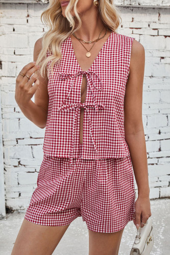 Plaid Print Short Sleeve Shorts Two-Piece Set