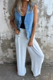 Pure Color Button Elastic Loose Casual Wide Leg Pants