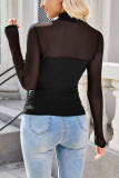 Solid Color Round Neck Mesh Half-High Neck Shirt