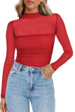 Solid Color Round Neck Mesh Half-High Neck Shirt