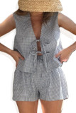 Plaid Print Short Sleeve Shorts Two-Piece Set