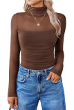 Solid Color Round Neck Mesh Half-High Neck Shirt