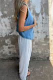 Pure Color Button Elastic Loose Casual Wide Leg Pants