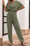 Solid Color Short-Sleeved Jumpsuit