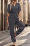 Solid Color Short-Sleeved Jumpsuit