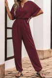 Solid Color Short-Sleeved Jumpsuit