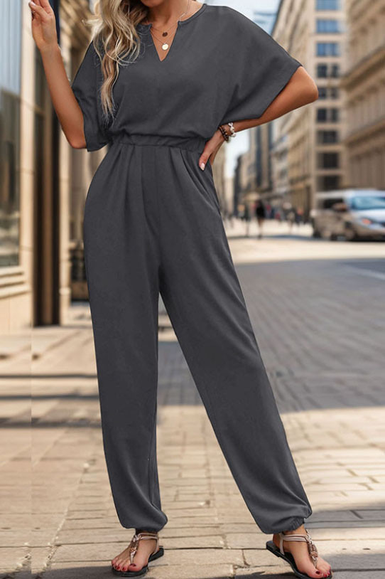 Solid Color Short-Sleeved Jumpsuit
