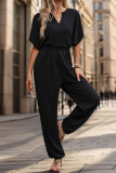 Solid Color Short-Sleeved Jumpsuit