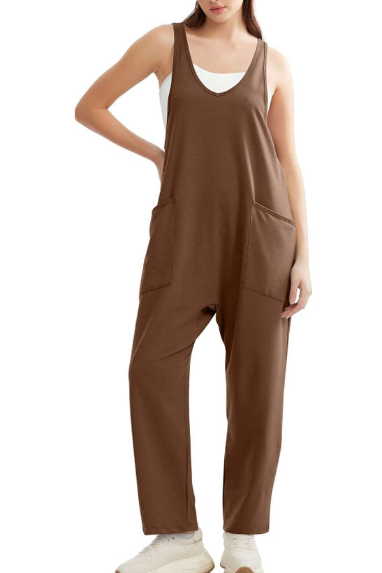 Casual Solid Color Sleeveless Camisole Jumpsuit