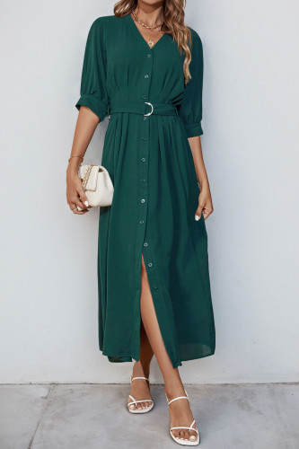 Summer V-Neck Waist Cinched Short Sleeved Dress