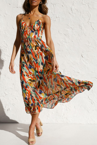 Printed Ruffle Edge Sleeveless Camisole Dress