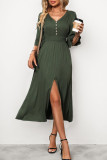 V-Neck Solid Color Ruffled Short Sleeved Dress