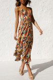 Printed Ruffle Edge Sleeveless Camisole Dress