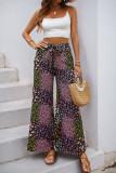 Lace Up Printed High Waisted Wide Leg Pants