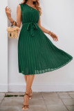 Solid Color Slanted Shoulder Pleated Dress