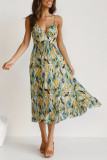 Printed Ruffle Edge Sleeveless Camisole Dress