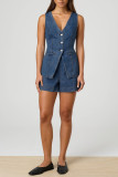 High Waisted Denim Sleeveless Top Shorts Two-Piece Set
